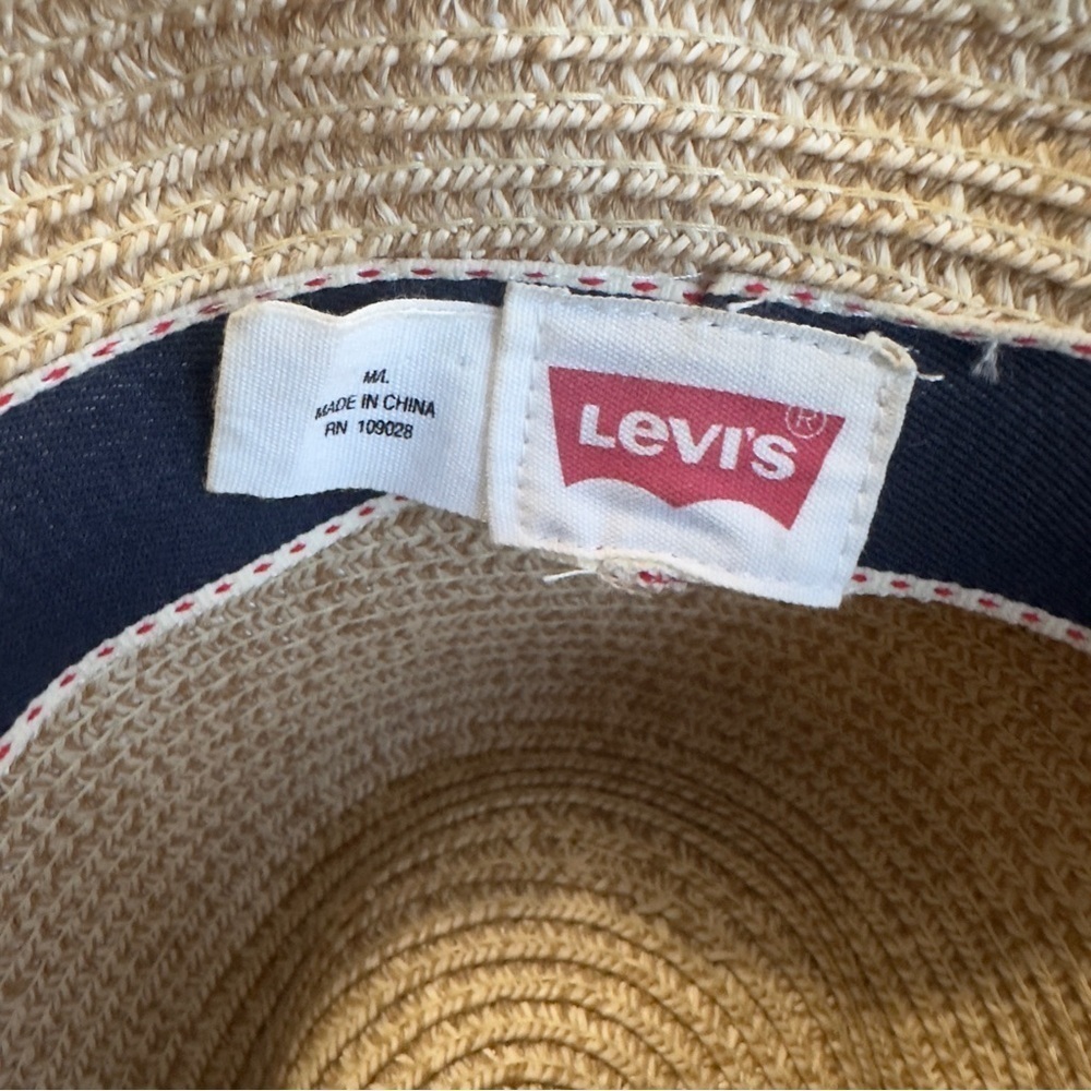 Levi’s Straw Fedora Hat M/L – Summer Beach Trilby with Multicolor Band - Picture 3 of 7